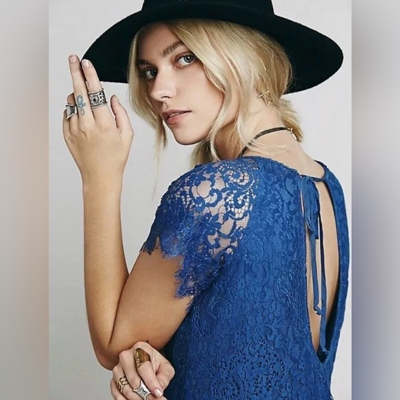 Free People Stardust Lace Dress in Blue Sz. Small - Picture 3 of 13